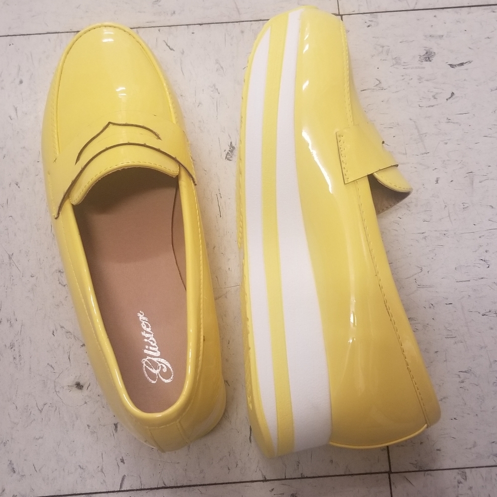 Women's Yellow Patent Slip On Loafers - Picture 5 of 5